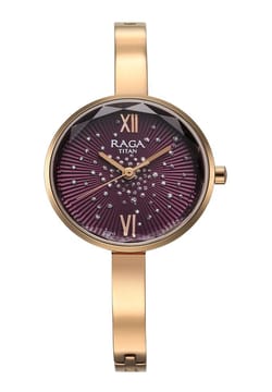 Titan Raga Showstopper Quartz Analog Purple Dial Metal Strap Watch for Women