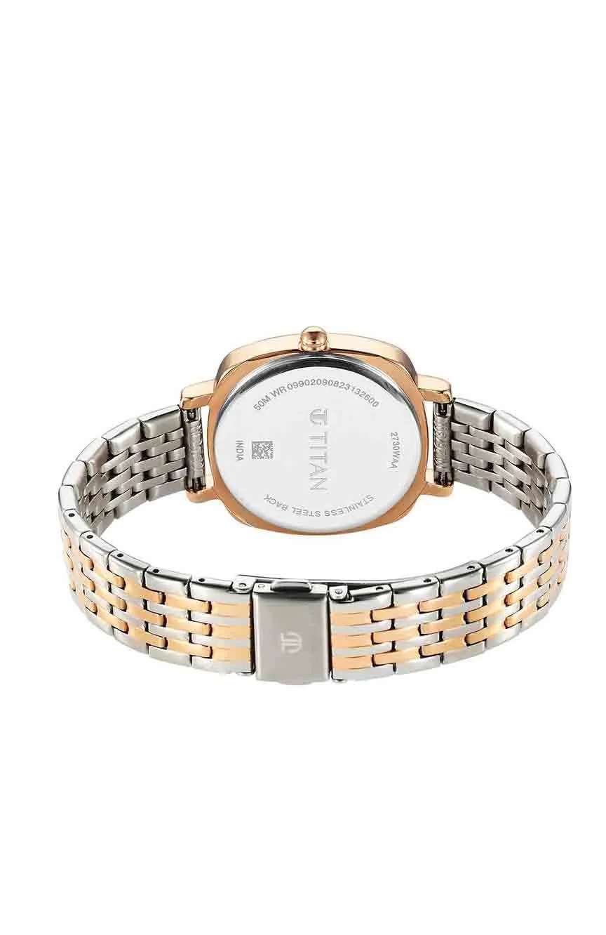 Titan Shaped Case Silver White Dial Metal Strap Watch