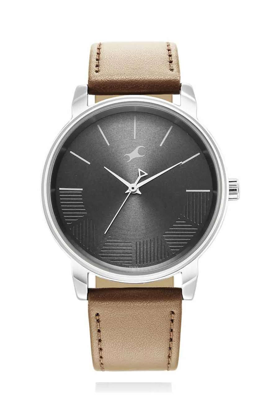 Titan Fastrack Stunners Quartz Analog Grey Dial Leather Strap Watch for Guys