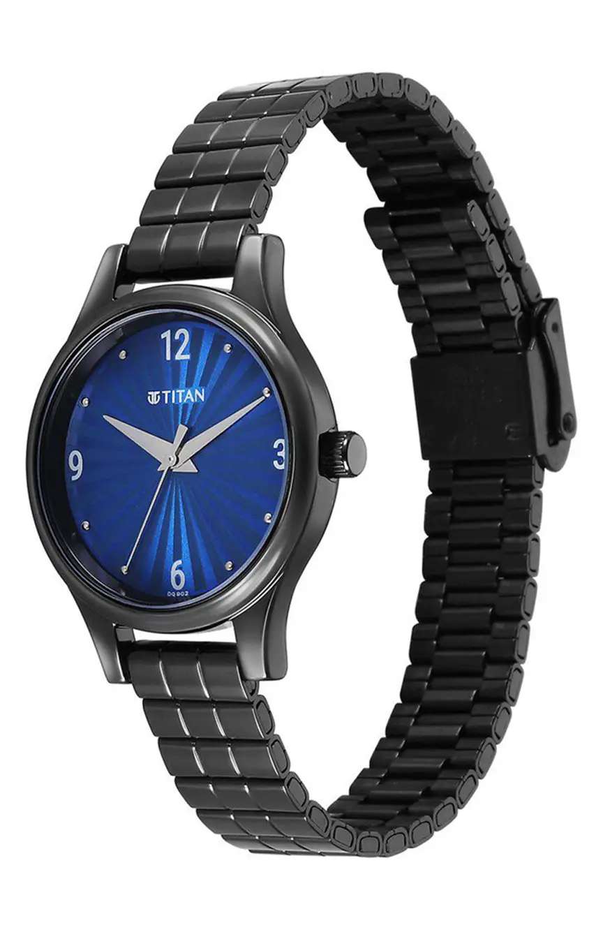 Titan Karishma Quartz Analog Blue Dial Black Stainless Steel Strap Watch For Women