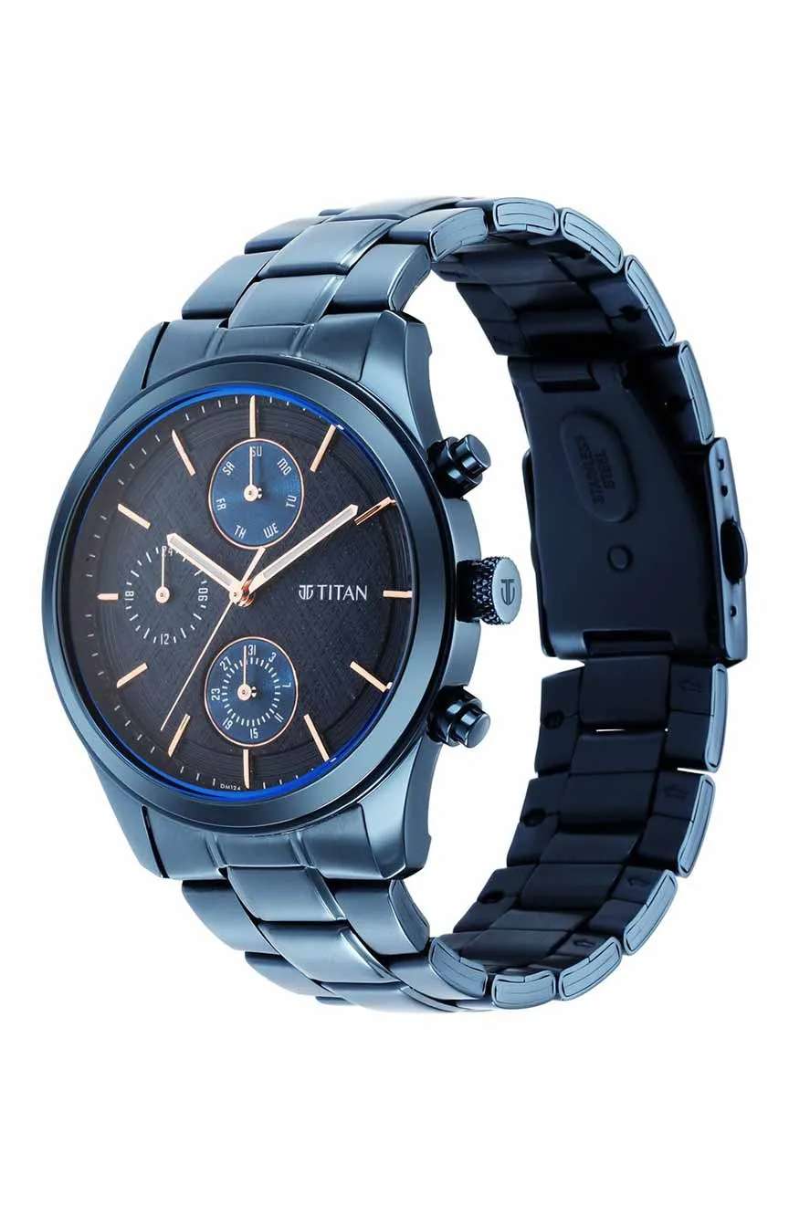 Titan Neo Splash Blue Dial Quartz Multifunction Stainless Steel Strap watch for Men