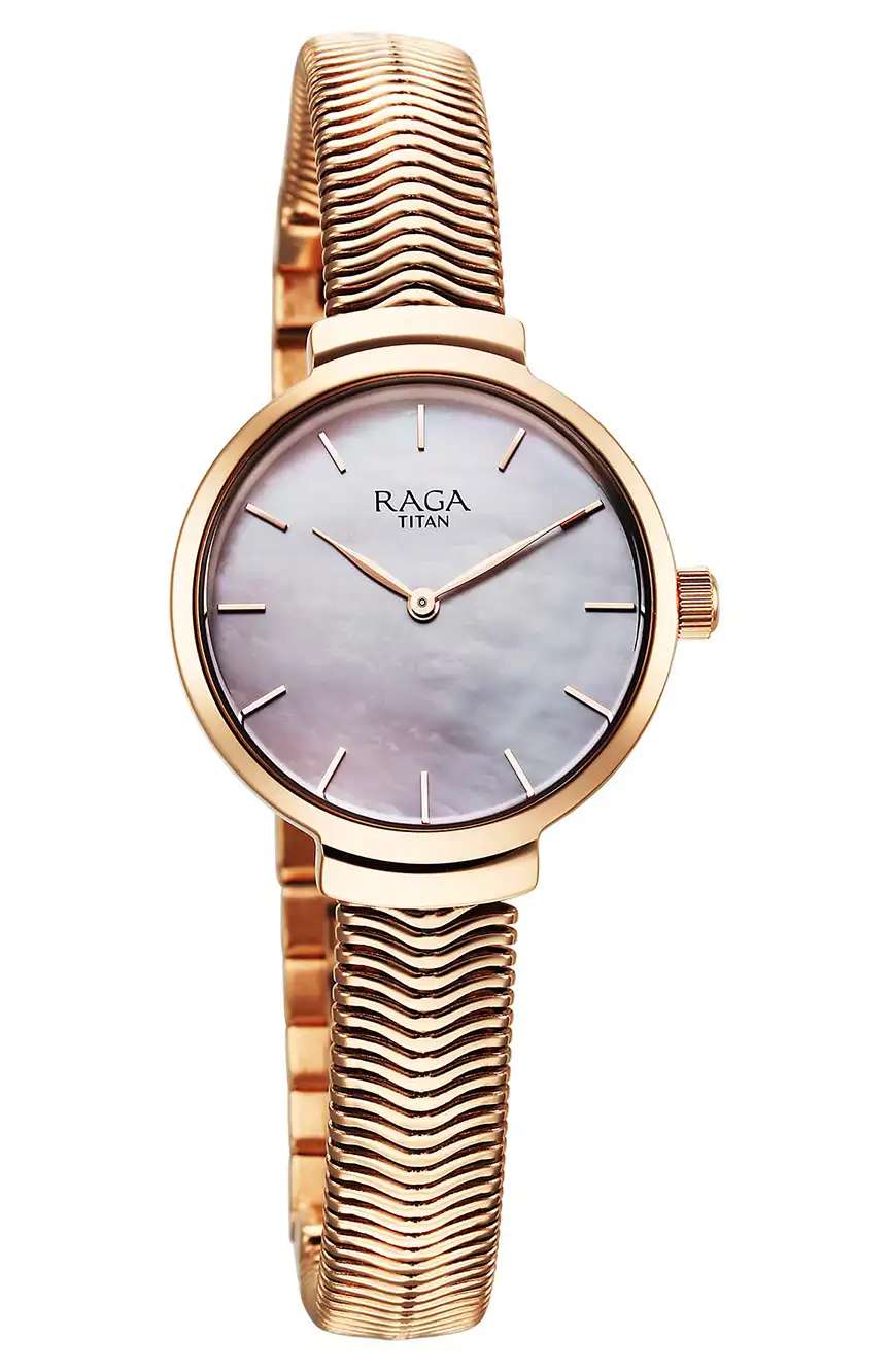 Titan Raga Viva Glam Pink Dial Stainless Steel Analogue Wrist Watch for Women