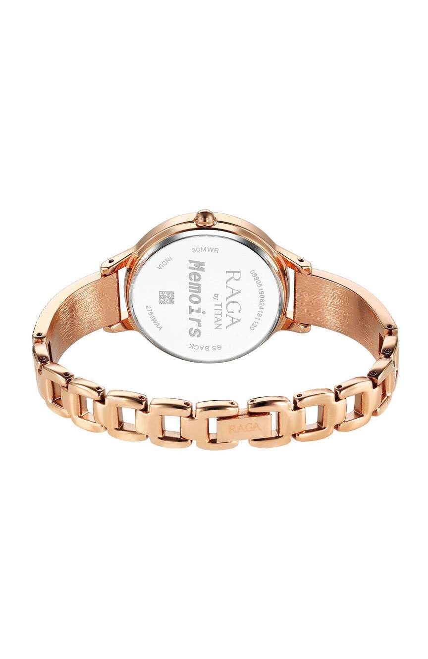 Titan Raga Memoirs Quartz Analog White Dial With Rose Gold Color Metal Strap Watch For Women