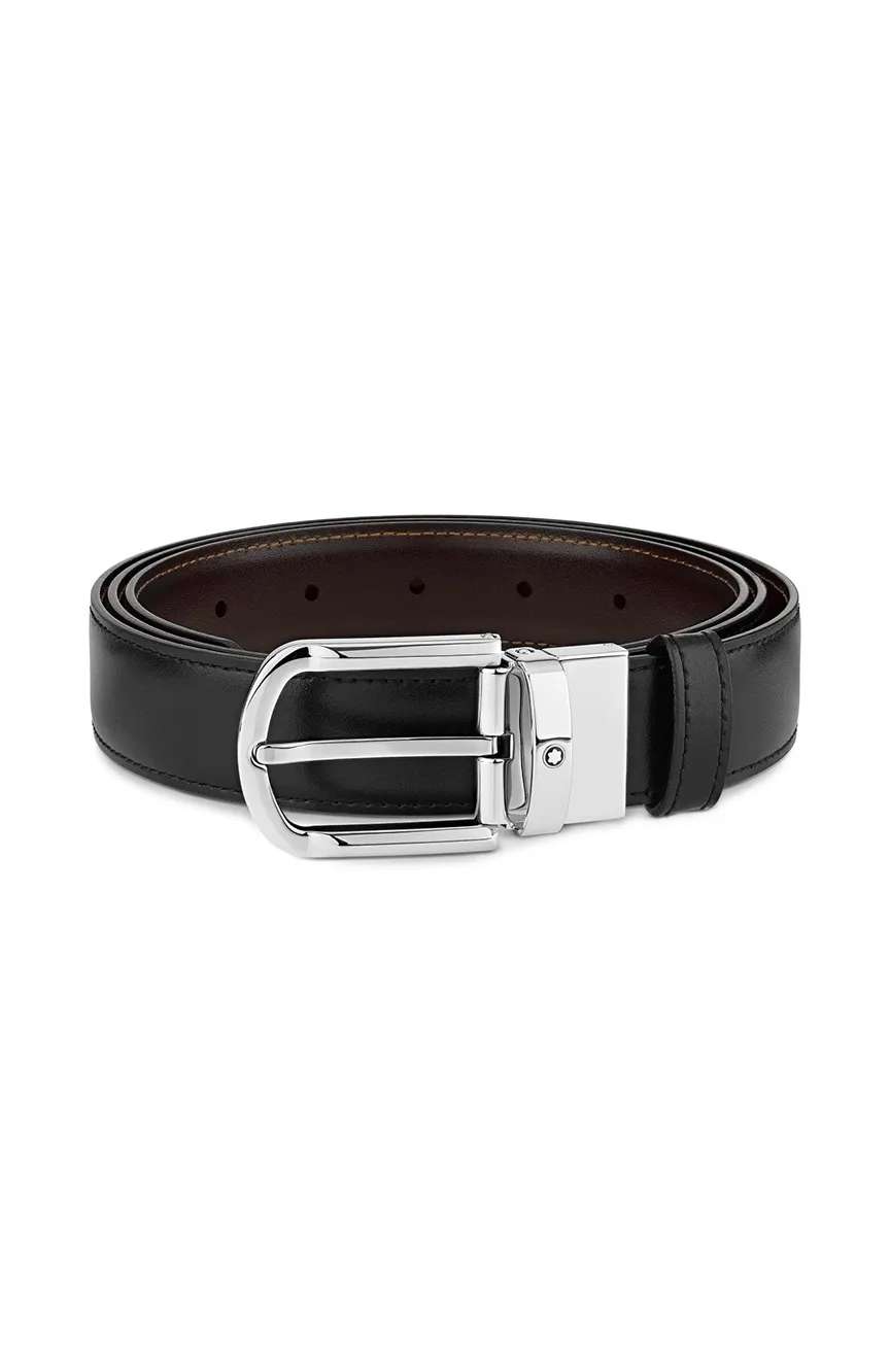 Montblanc Horseshoe Buckle Black and Brown 30 MM Reversible Leather Belt