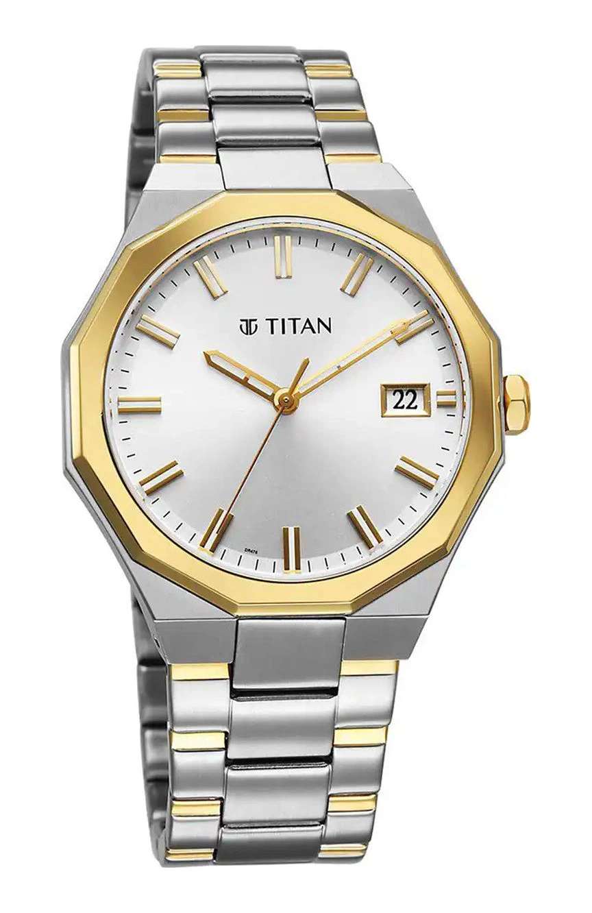 Titan Regalia Dodecagon Quartz Analog with Date Silver Dial Two Toned Stainless Steel Strap Watch For Men