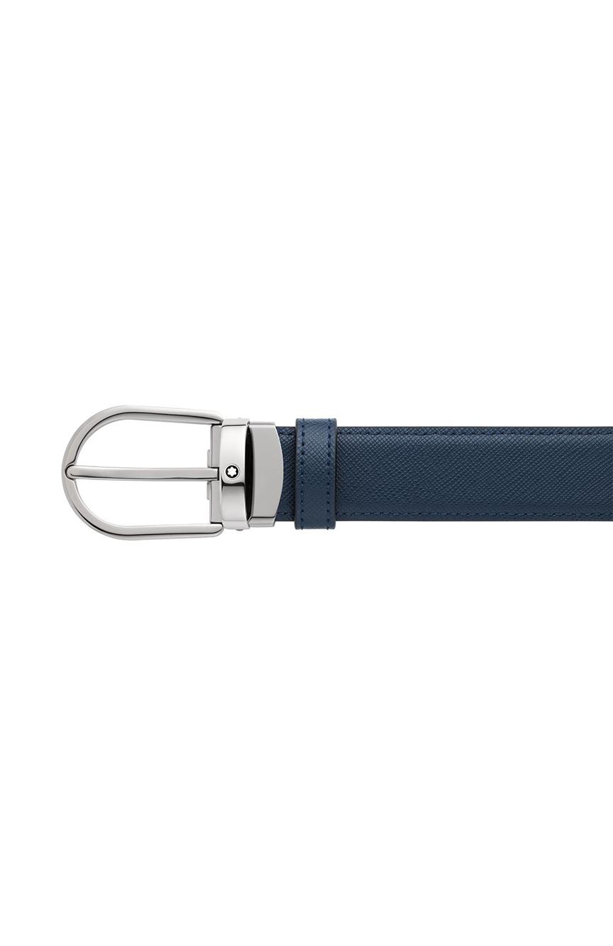 Montblanc Horseshoe buckle black blue 30 mm reversible leather belt RivoliShop