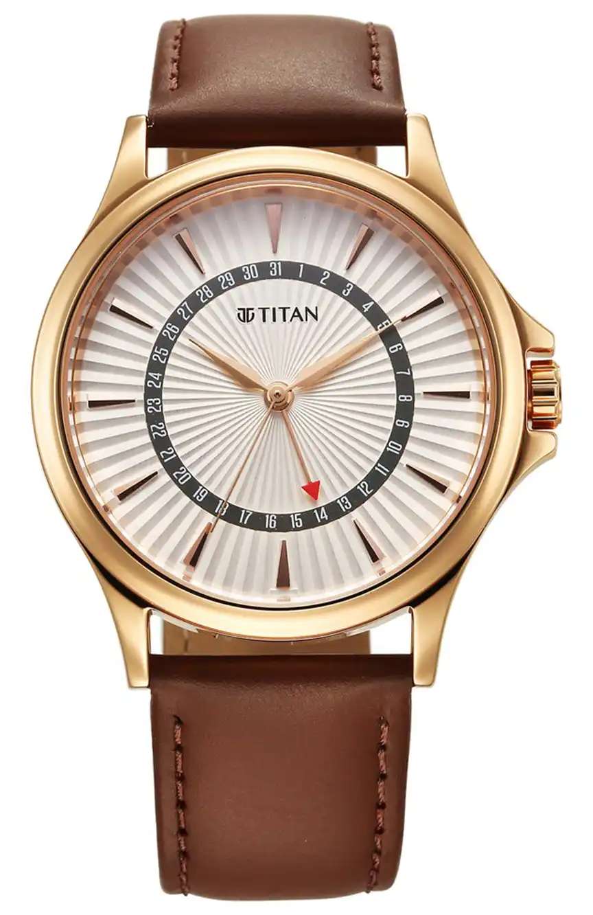 Titan Karishma Quartz Analog with Date Silver Dial Leather Strap Watch For Men