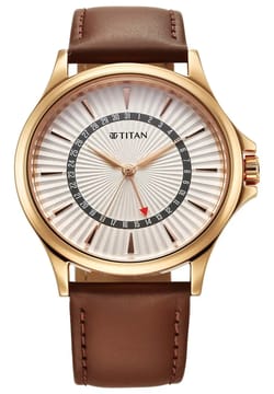 Titan Karishma Quartz Analog with Date Silver Dial Leather Strap Watch For Men