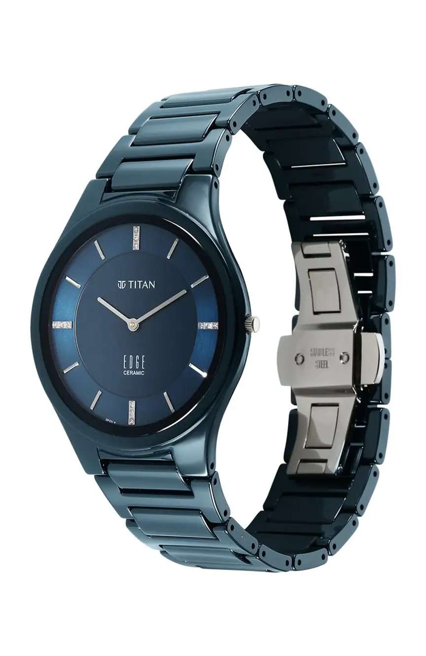 Titan Edge Ceramic Quartz in Atlantic Blue Dial with Diamonds Watch for Men