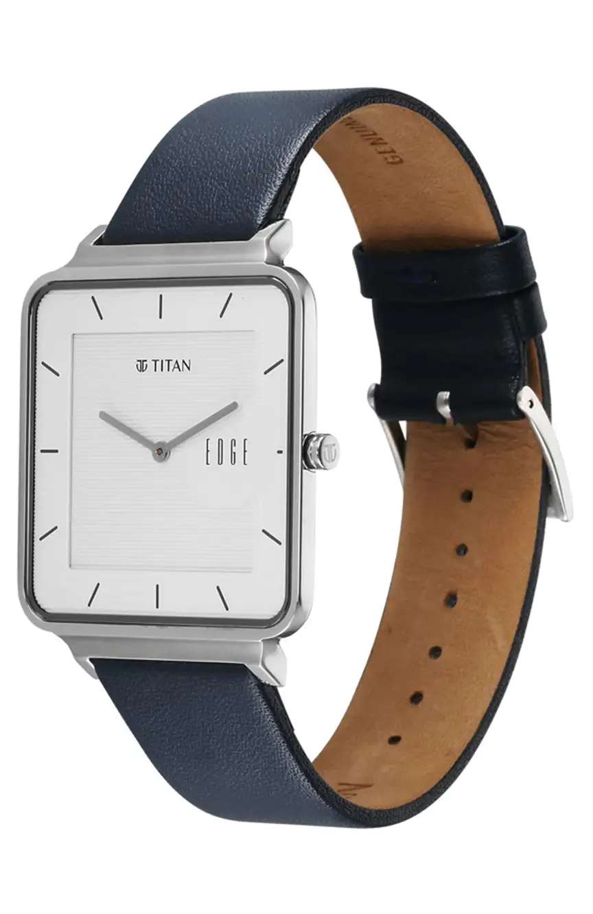Titan Edge Quad Quartz Analog White Dial With Blue Leather Strap Watch For Men