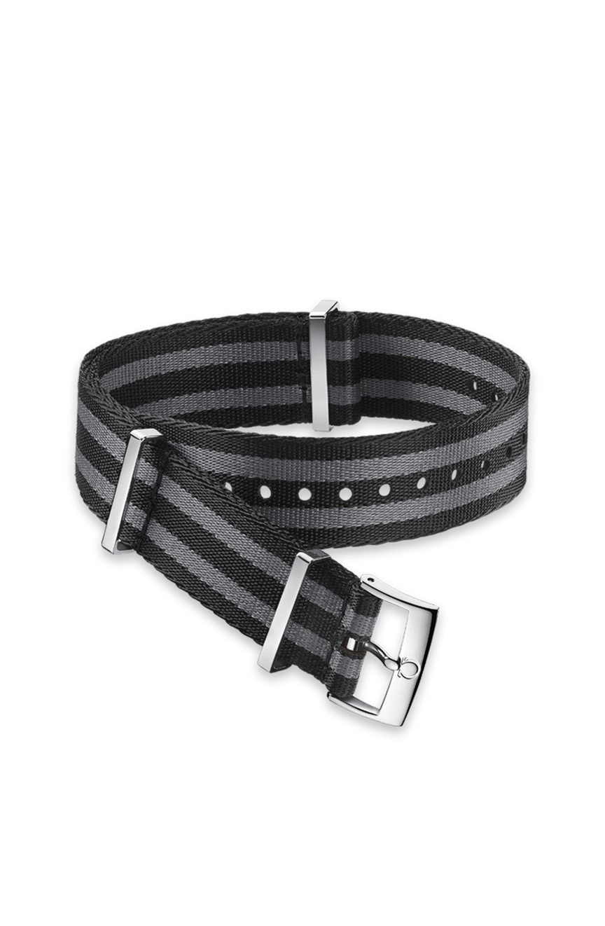 OMEGA Polyamide 5 stripe black grey strap Size 19 20 MM
