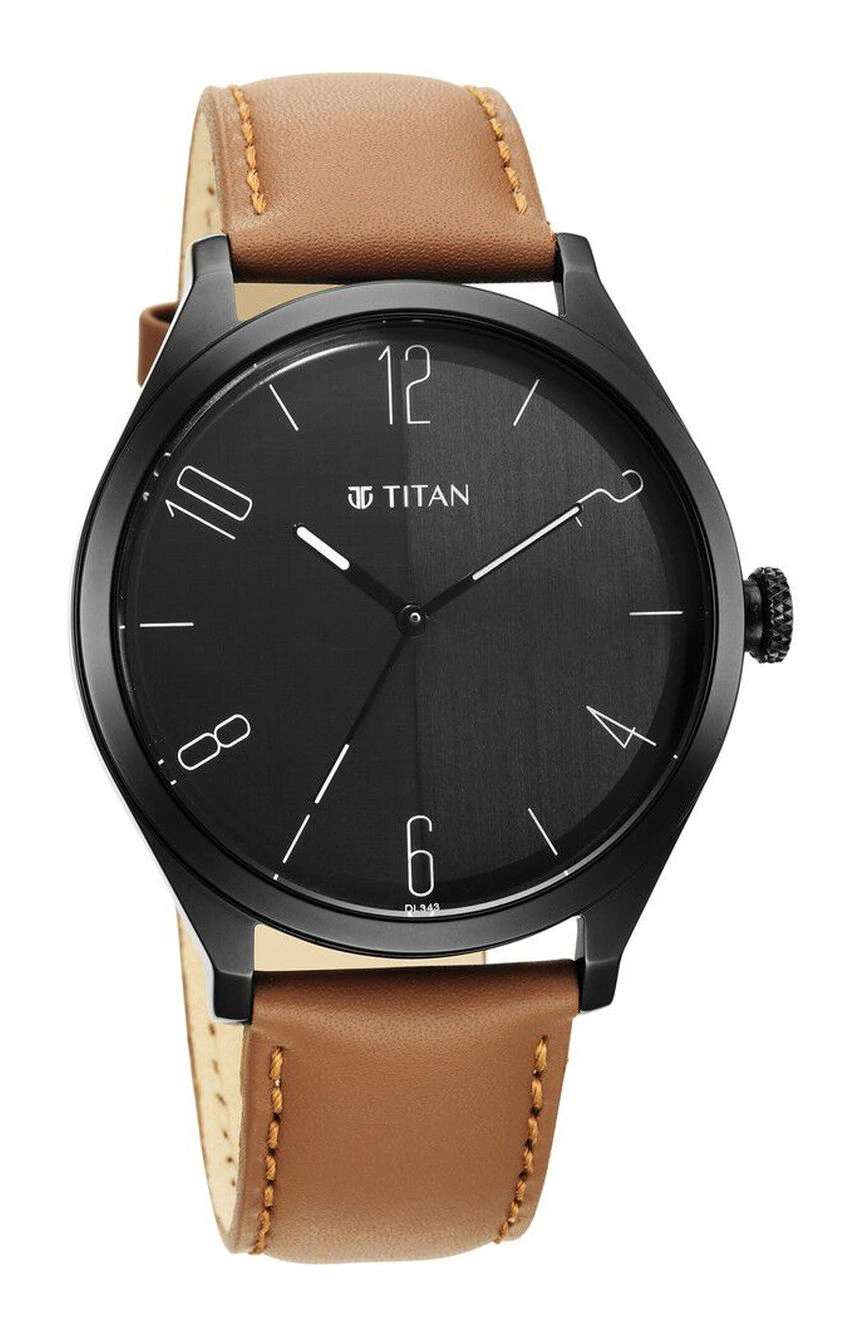 Titan Quartz Analog Black Dial Leather Strap Watch for Men