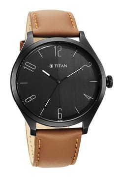 Titan Quartz Analog Black Dial Leather Strap Watch for Men