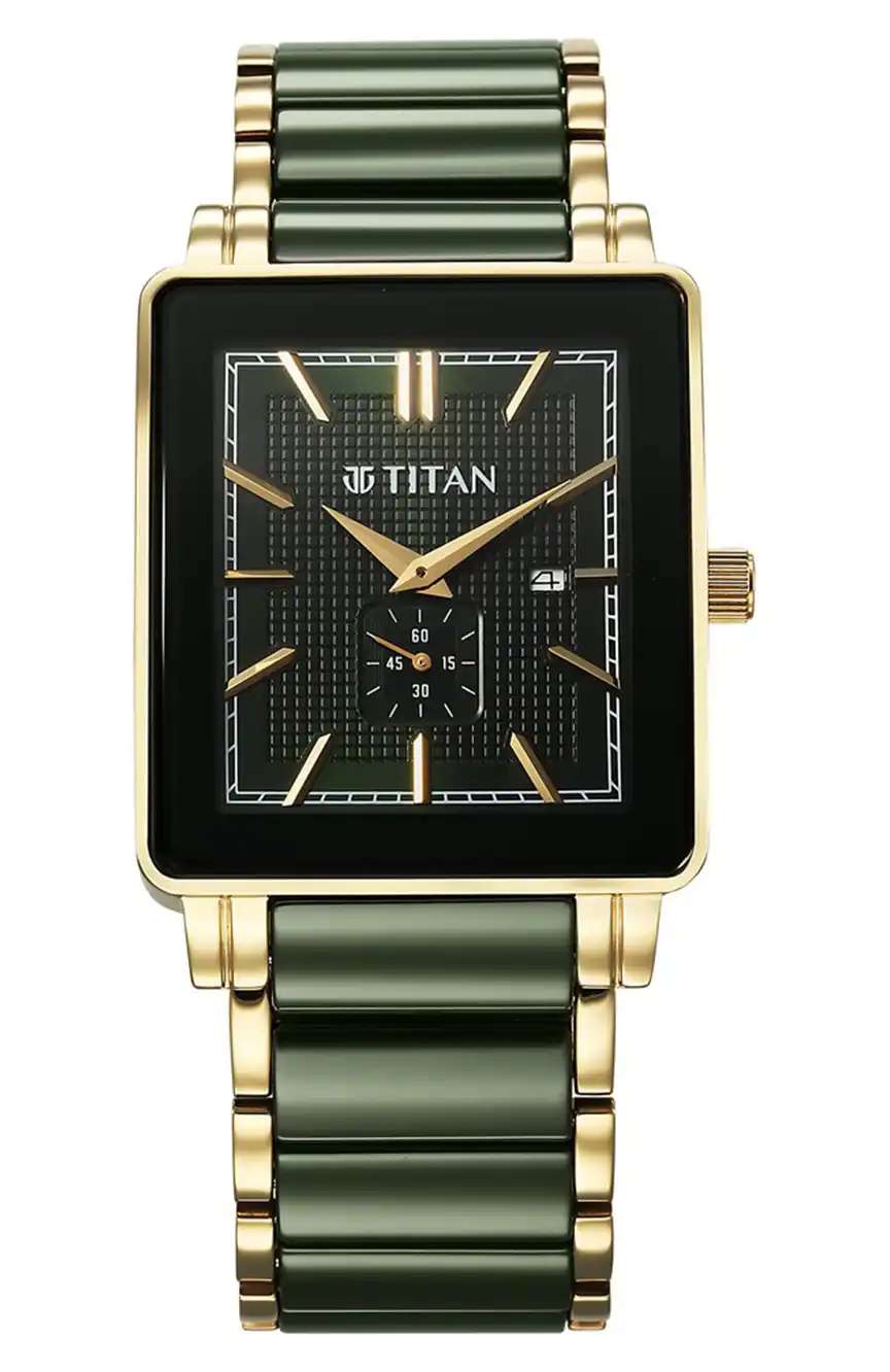 Titan Regalia Shaped Ceramic Quartz Analog with Date Green Dial Steel & Ceramic Strap Watch For Men
