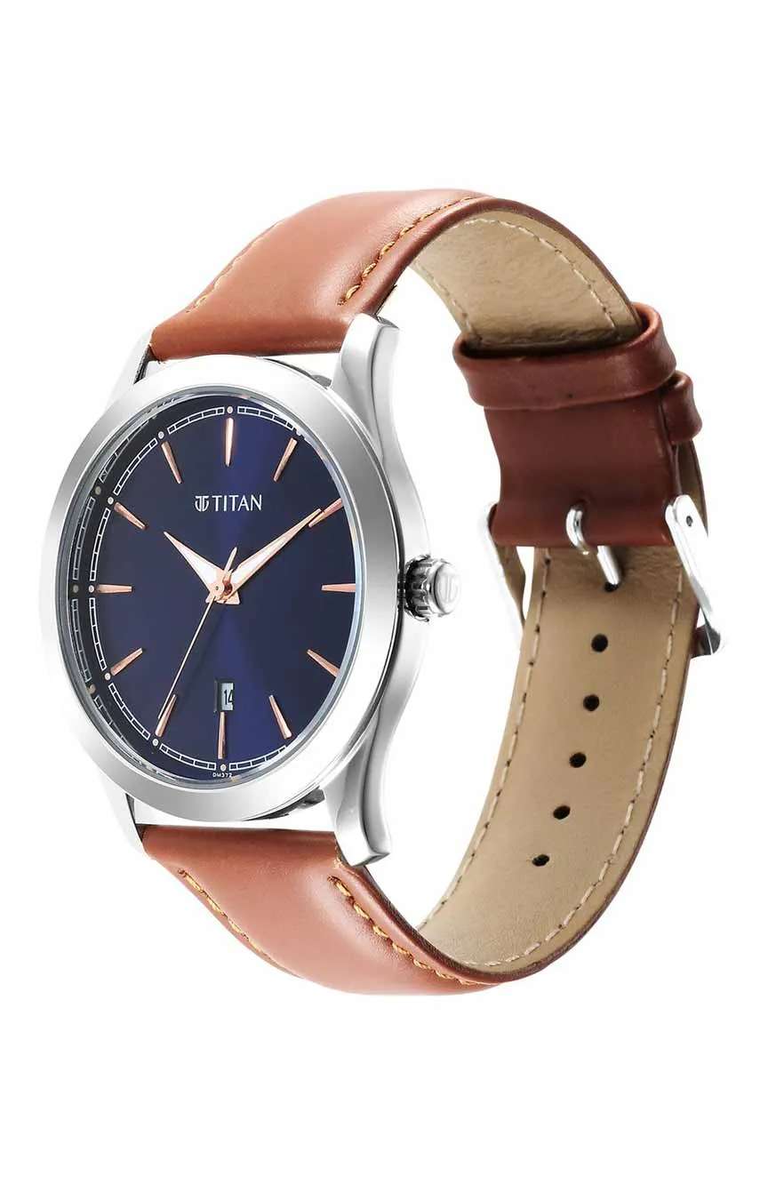 Titan Quartz Analog Blue Dial Leather Strap Watch for Men