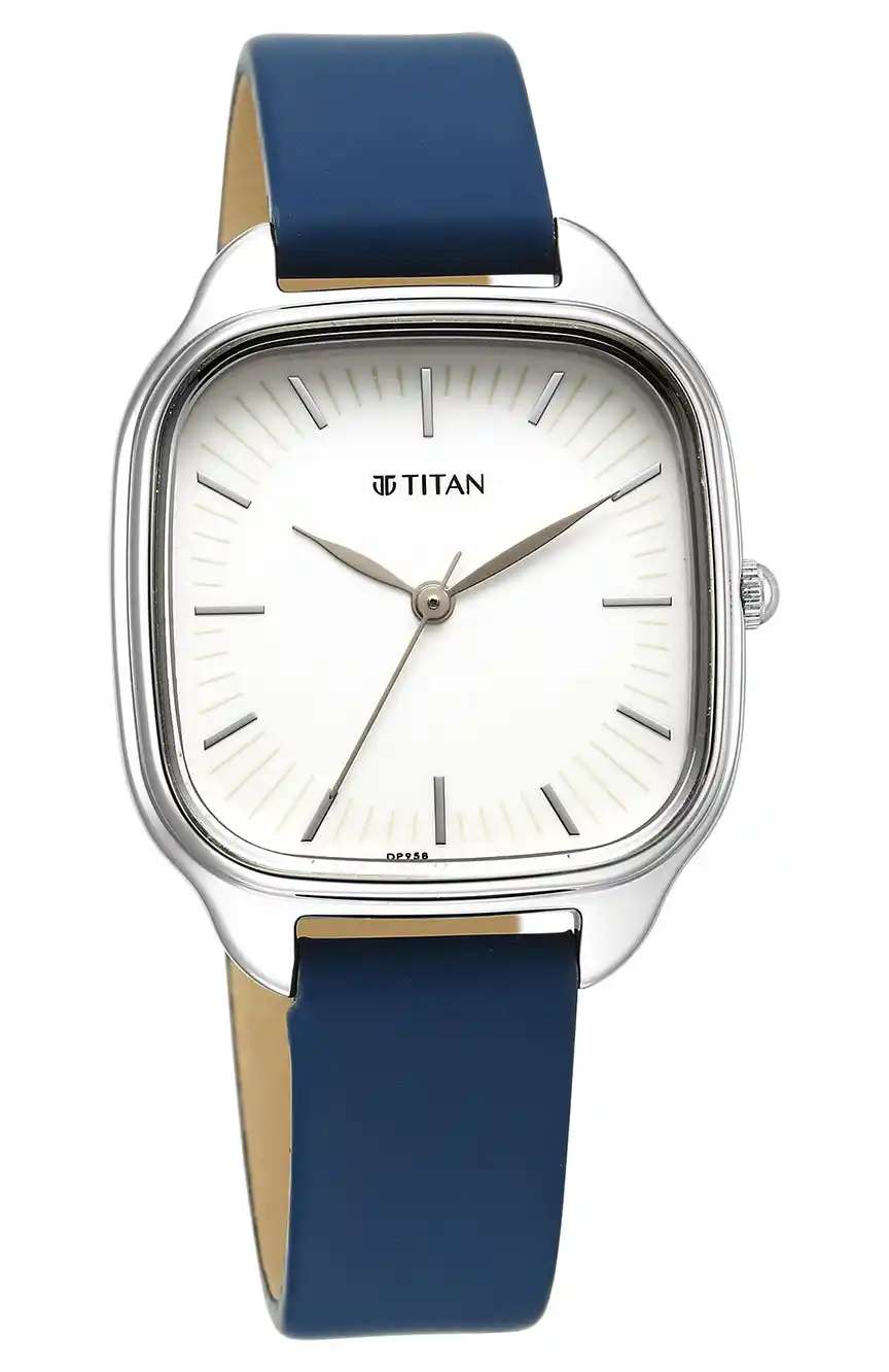 Titan Workwear Quartz Analog White Dial Green Leather Strap Watch For Women