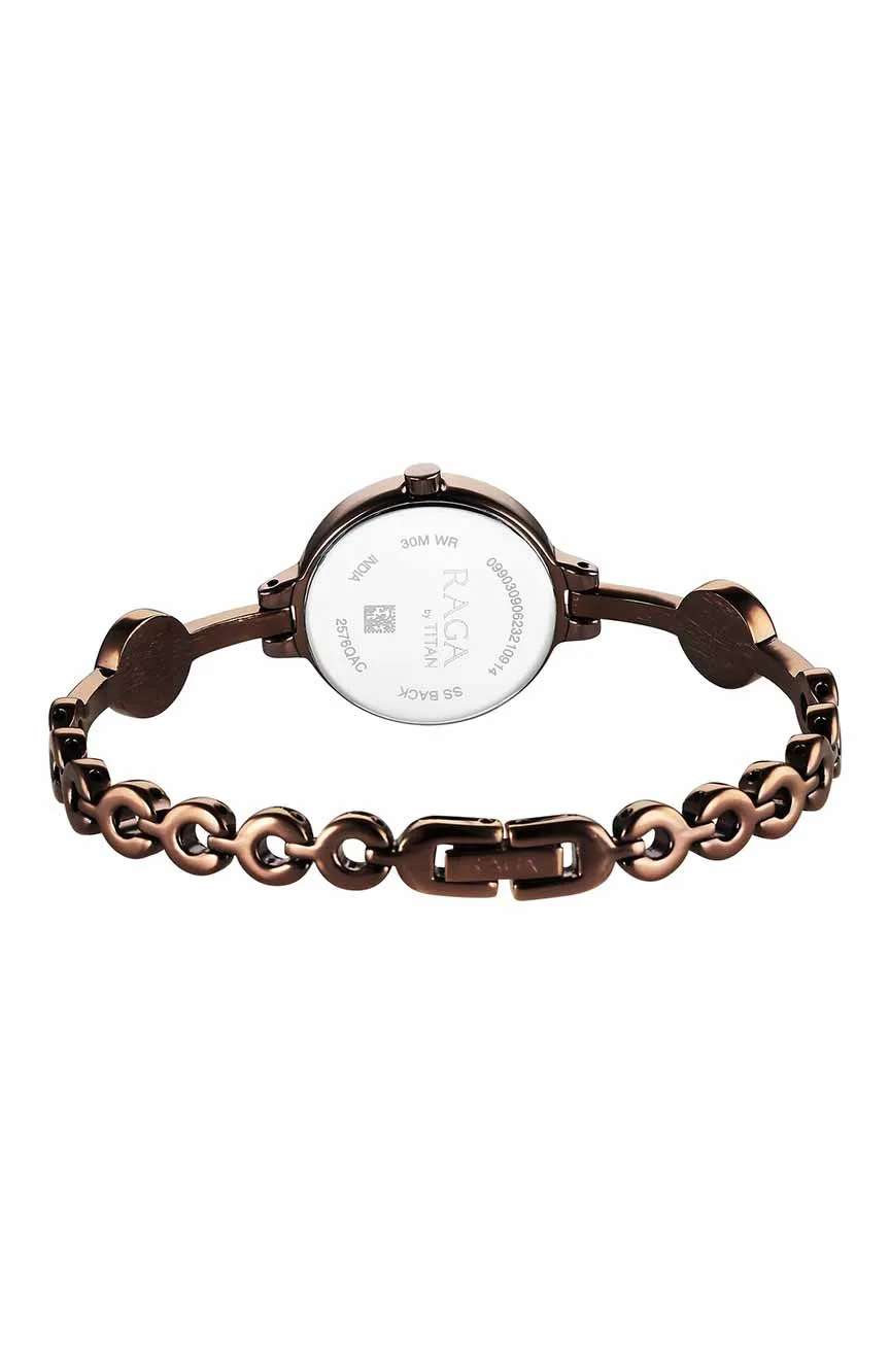 Titan Raga Viva Quartz Analog Rose Gold Dial Brown Metal Strap Watch for Women