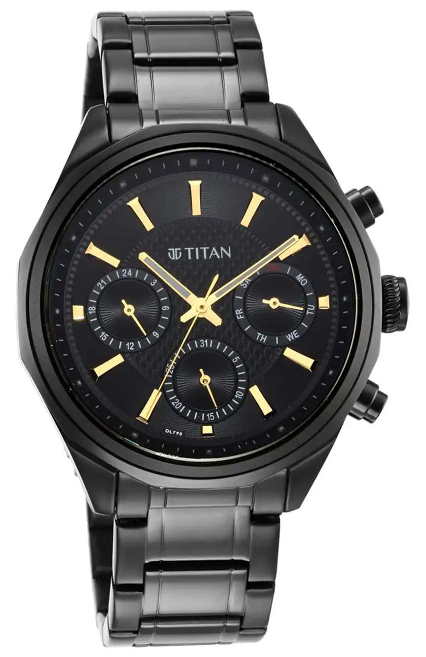 Titan Regalia Opulent Multifunction Black Dial Black Stainless Steel Strap Watch For Men