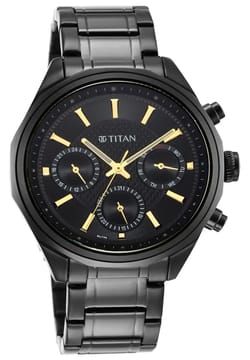 Titan Regalia Opulent Multifunction Black Dial Black Stainless Steel Strap Watch For Men