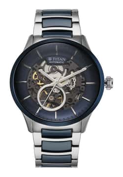 Titan Ceramic Fusion Automatic Blue Dial Silver Dual-Toned Stainless Steel Bracelet Watch for Men