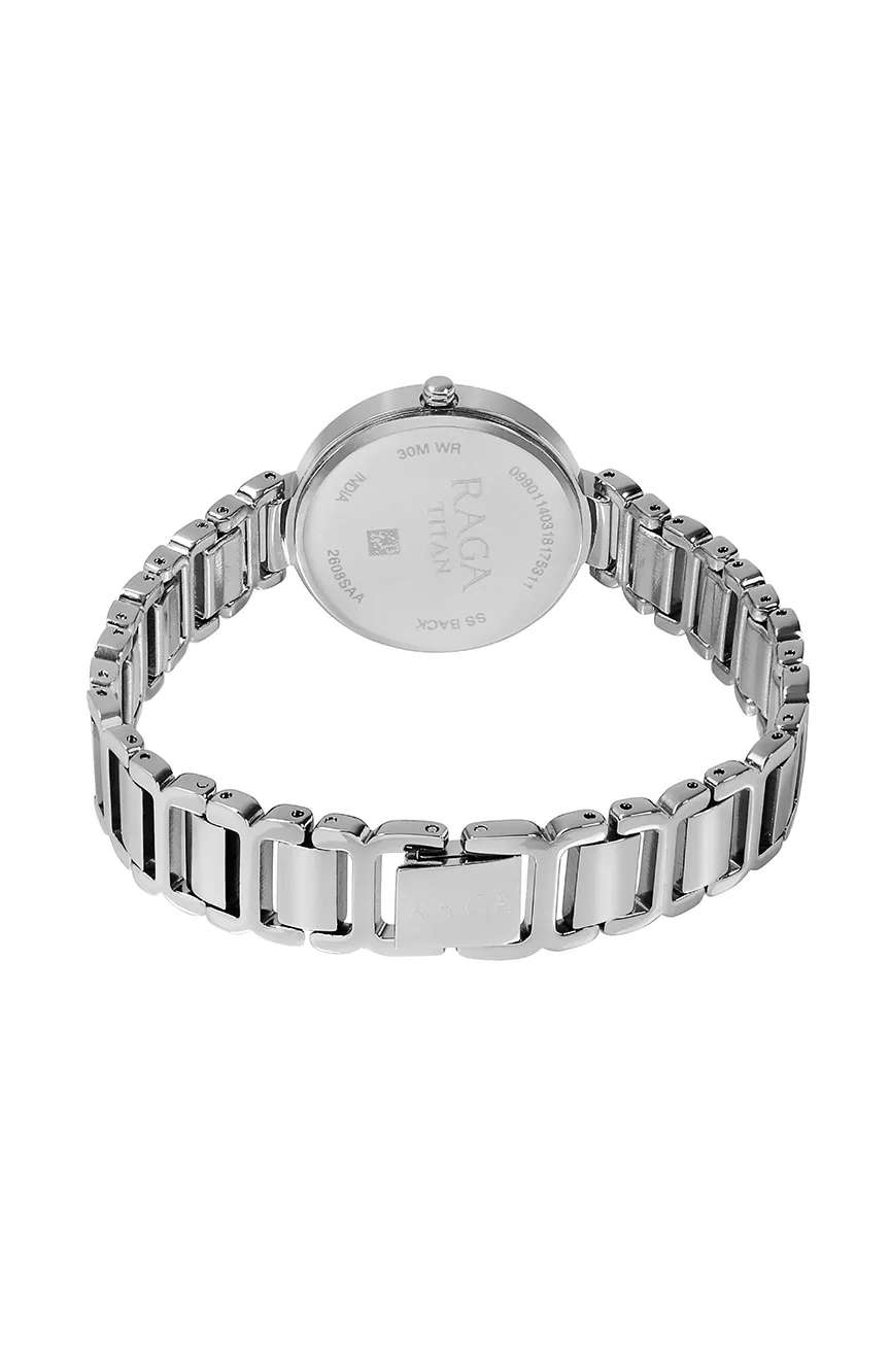 تيتان ساعة تيتان راجا فيفا بميناء أبيض وسوار معدني للنساء