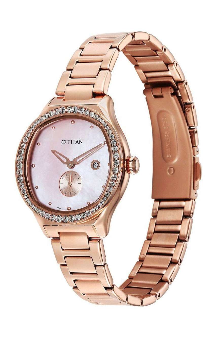 Titan Glamour Quartz Analog with Date Mother Of Pearl Dial Stainless Steel Strap Watch For Women