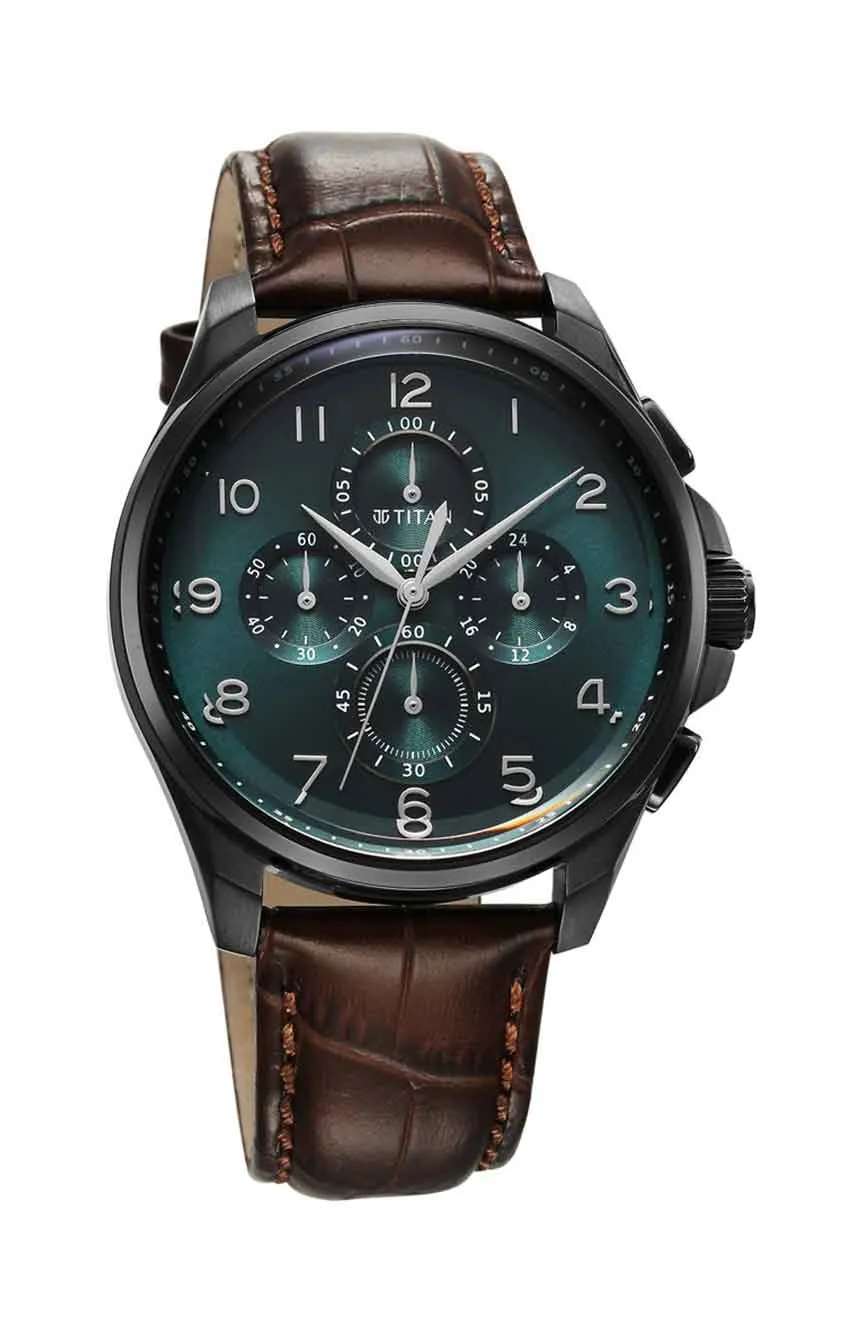 Titan Classic Chrono Blue Dial Quartz Multifunction Leather Strap watch for Men