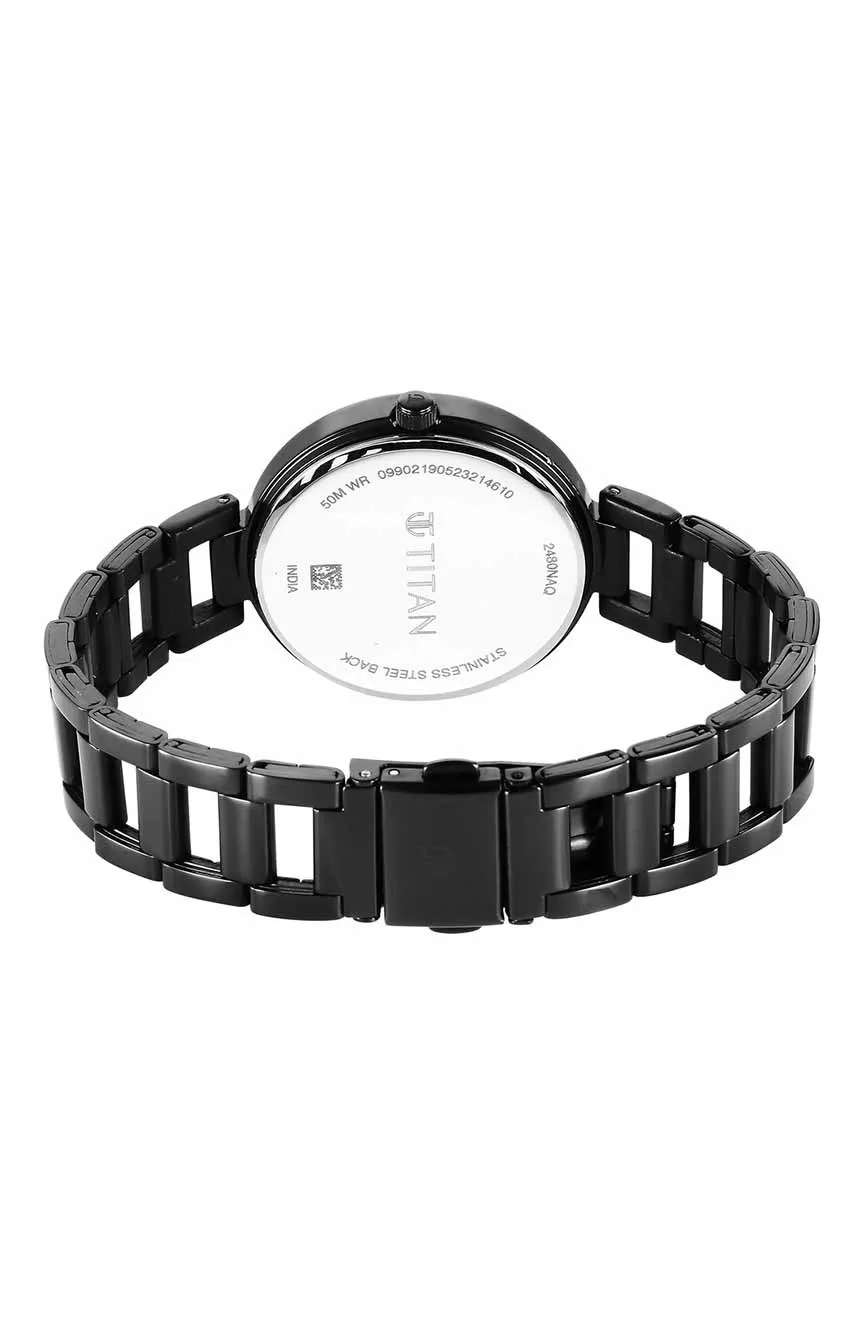 Titan Workwear Quartz Analog Black Dial Black Stainless Steel Strap Watch for Women