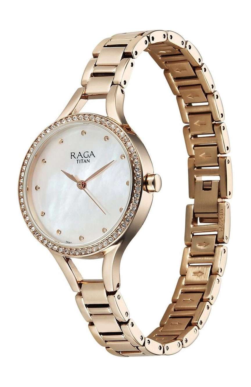Titan Raga Showstopper Quartz Analog Mother Of Pearl Dial Metal Strap Watch For Women