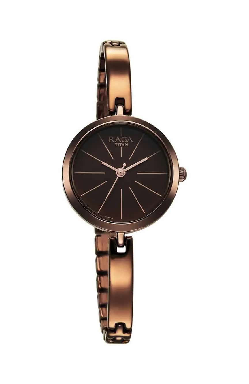 Titan Raga Viva Quartz Analog Brown Dial Brown Metal Strap Watch for Women