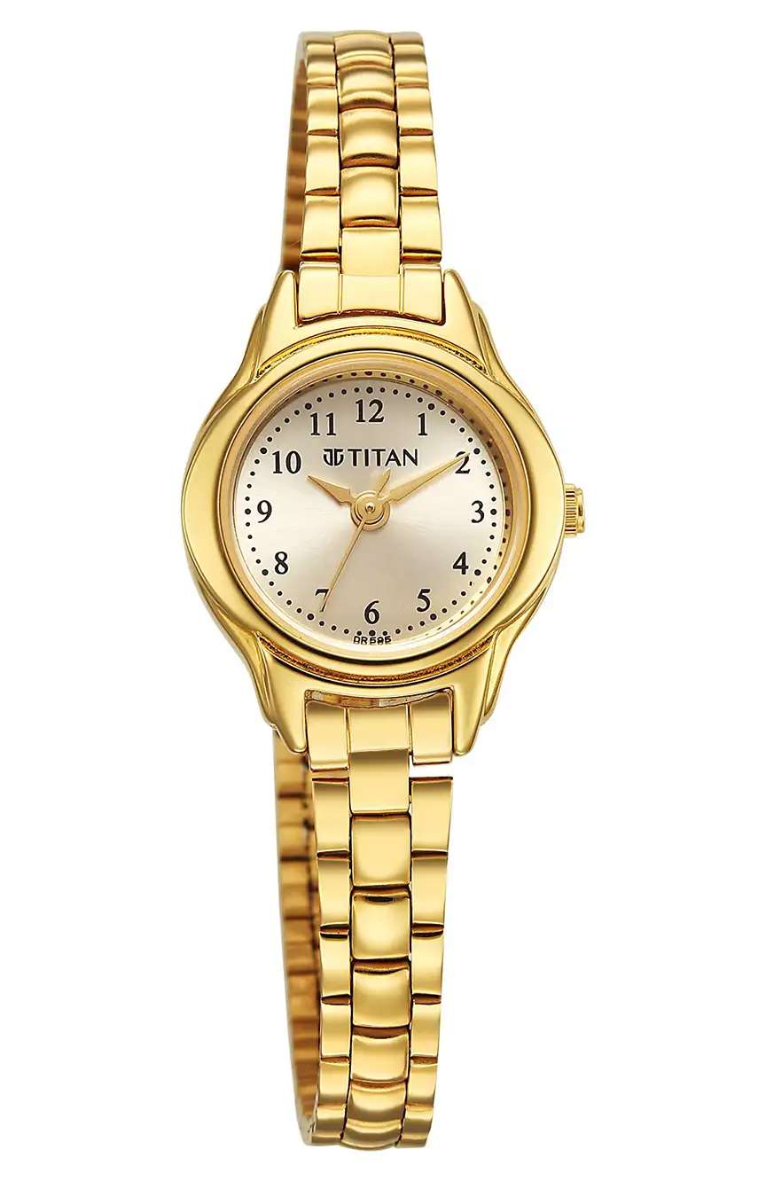 Titan Karishma Champagne Round Dial Gold Stainless Steel Strap Analog Watch For Women