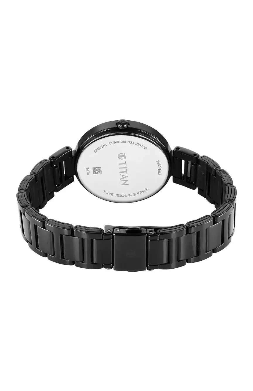 Titan Workwear Quartz Analog Black Dial Black Stainless Steel Strap Watch for Women