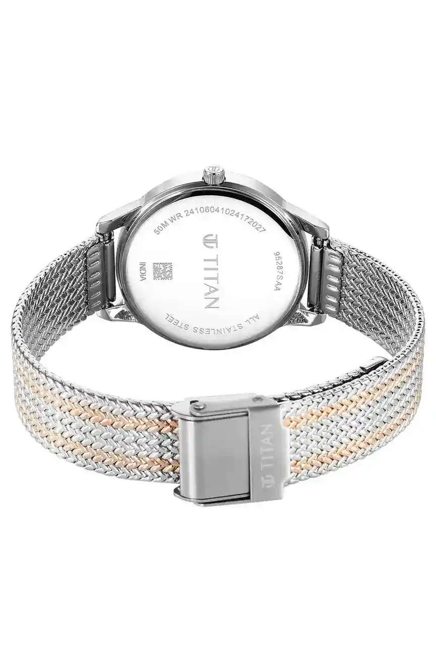 Titan Timeless Urban Quartz Analog Pink Dial Metal Strap Watch For Women