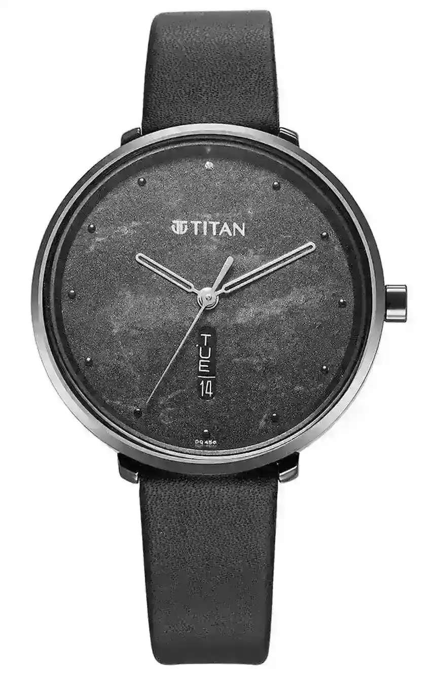 Titan Neo Quartz Analog with Day and Date Black Dial Leather Strap Watch For Women