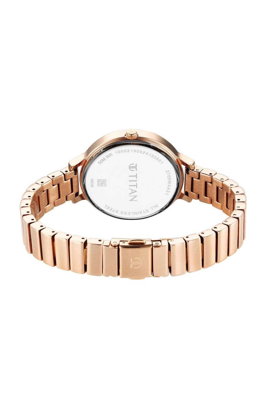 تيتان ساعة تيتان كوارتز بميناء أزرق وسوار معدني للنساء