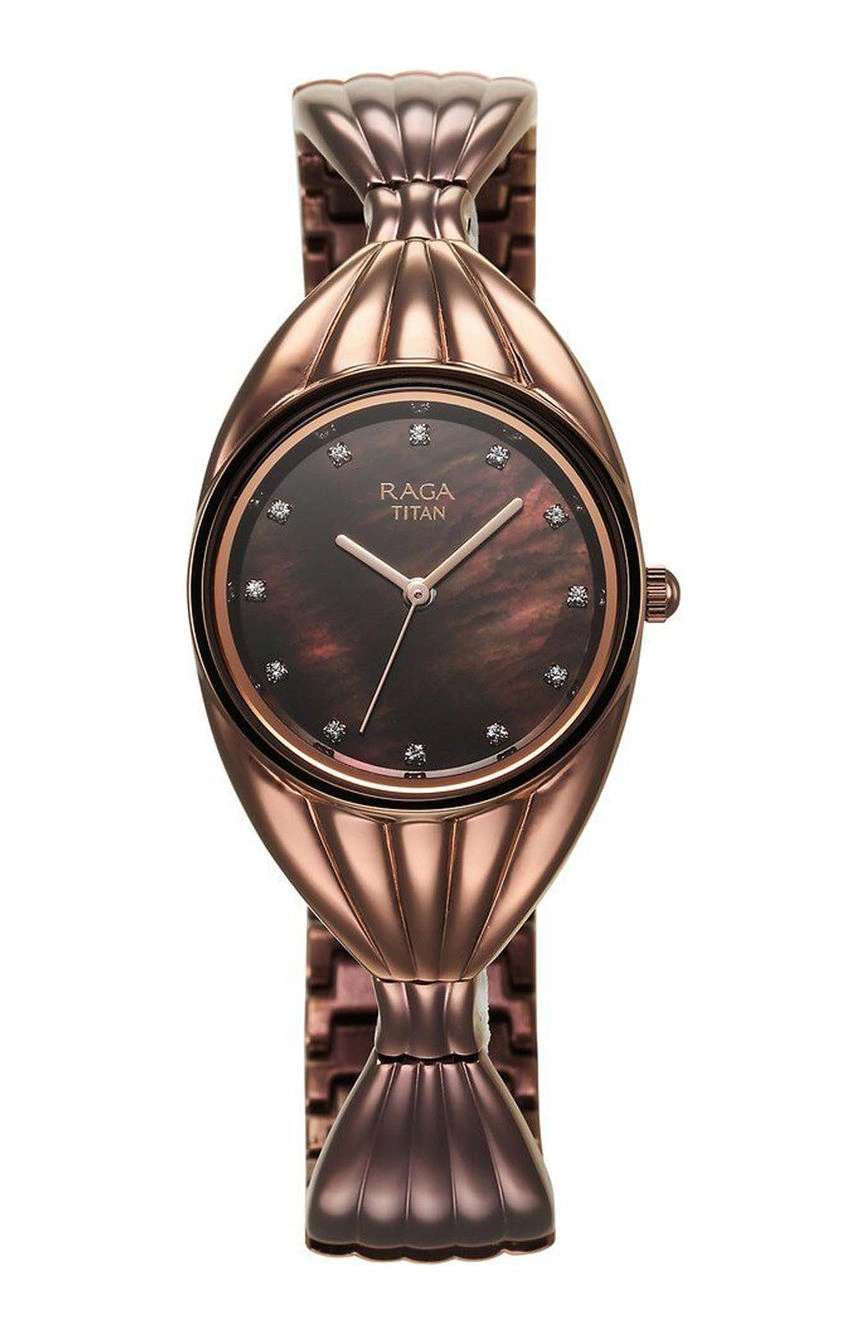 Titan Raga Memoirs Quartz Analog Mother Of Pearl Dial With Brown Metal Strap Watch For Women