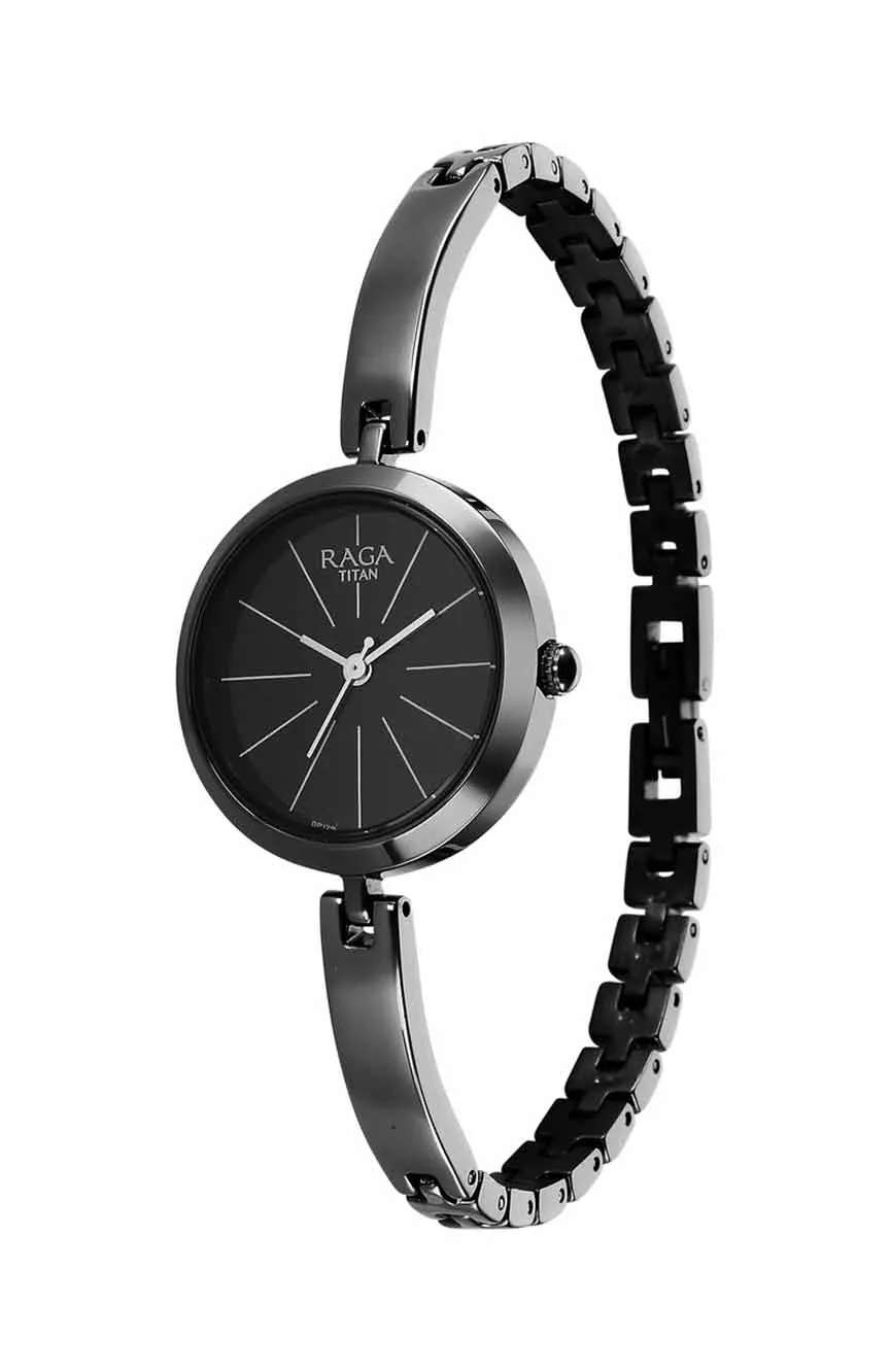 Titan Raga Viva Quartz Analog Black Dial Grey Metal Strap Watch for Women