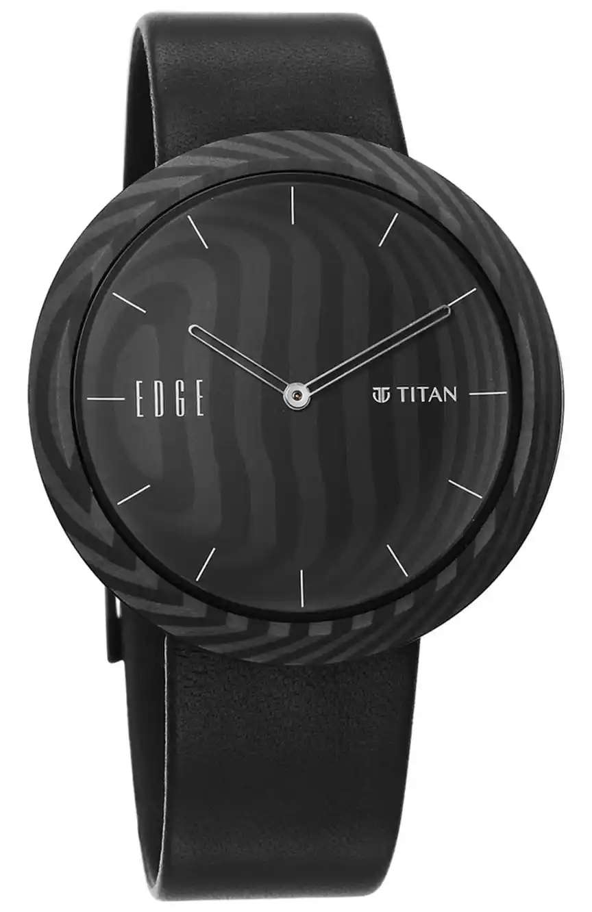 Titan Edge Carbon Fibre Quartz Analog Black Dial Leather Strap Unisex Watch