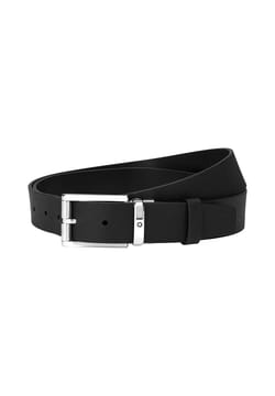 Montblanc Shiny Rectangular Palladium-Coated Pin Buckl Black 35 MM Leather Belt