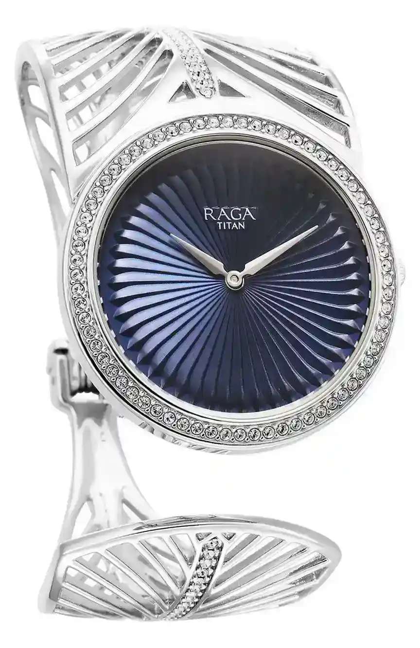 Titan Raga Silver Quartz Analog Blue Dial With Sterling Silver Metal Strap And Case Watch For Women (Small)