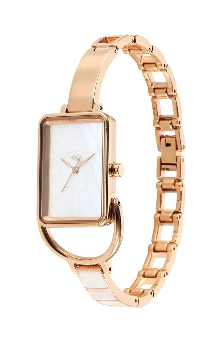Titan Raga Power Pearls Quartz Analog Mother Of Pearl Dial Metal Strap Watch for Women