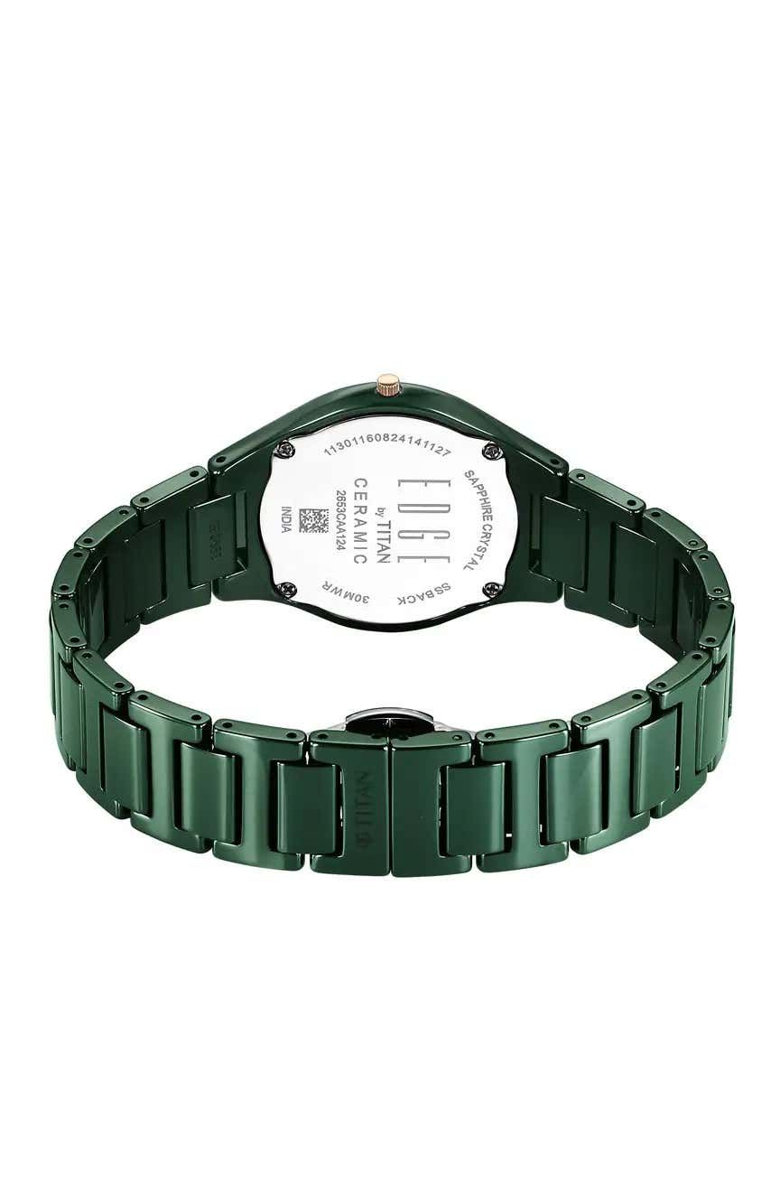 Titan Edge Bicolour Quartz Analog Green Dial Green Ceramic Strap Watch For Women