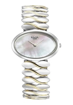 Titan Raga Silver Quartz Analog Mother Of Pearl Dial Sterling Silver Metal Strap And Case Watch For Women