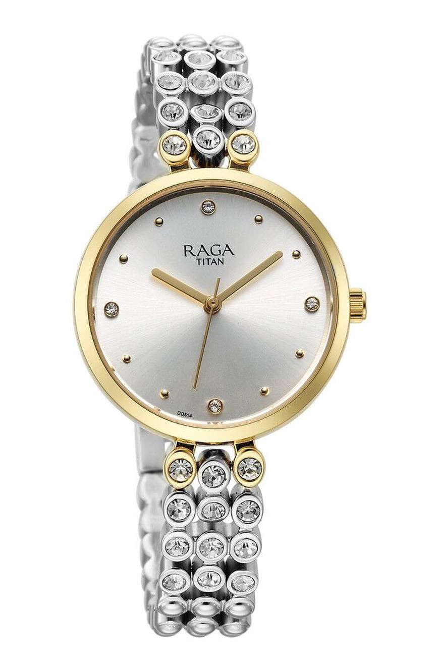 Titan Raga Showstopper Quartz Analog Silver Dial Metal Strap Watch for Women