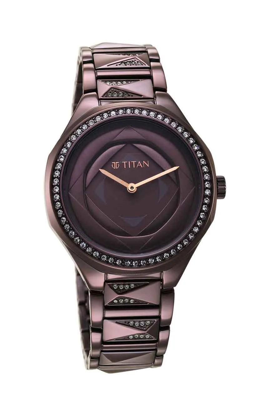 

Titan | Titan Purple Glitz Quartz Analog Stainless Steel Strap Watch for Women