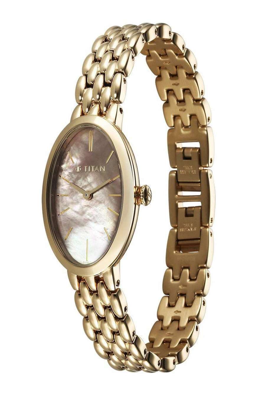 Titan Aura Quartz Analog Mother Of Pearl Dial Stainless Steel Strap Watch for Women