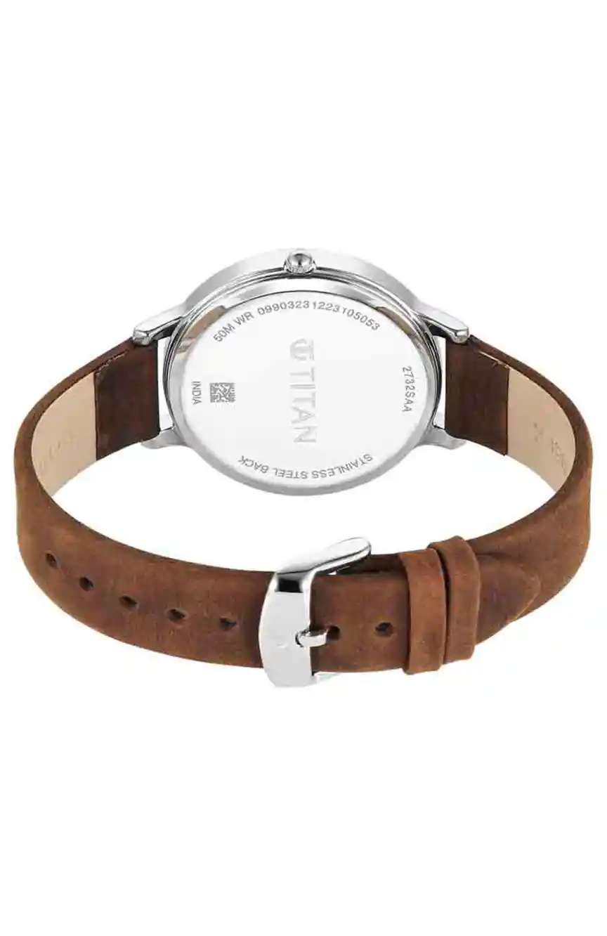 Titan Workwear Quartz Analog Silver Dial Brown Leather Strap Watch For Women