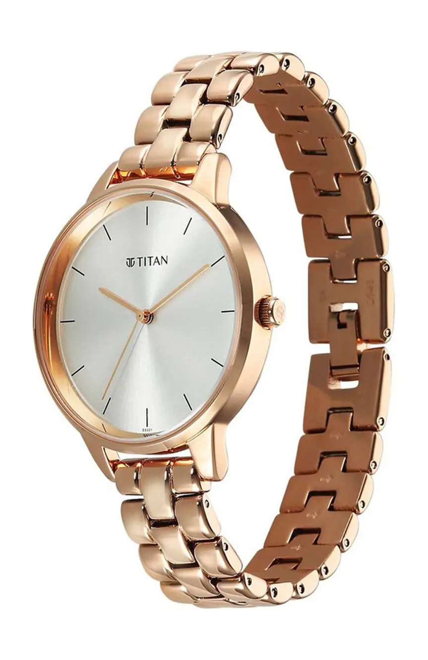 Titan Neo Quartz Analog Grey Dial Rose Gold Metal Strap Watch For Women