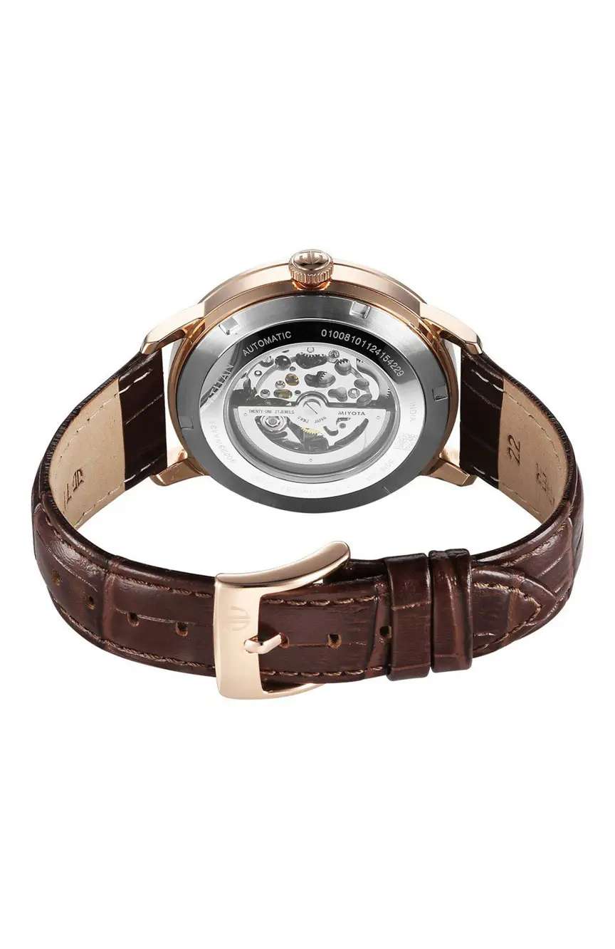 Titan Phoenix Skeletal Automatic Analog with Gun Dial Brown Leather Strap Watch for Men