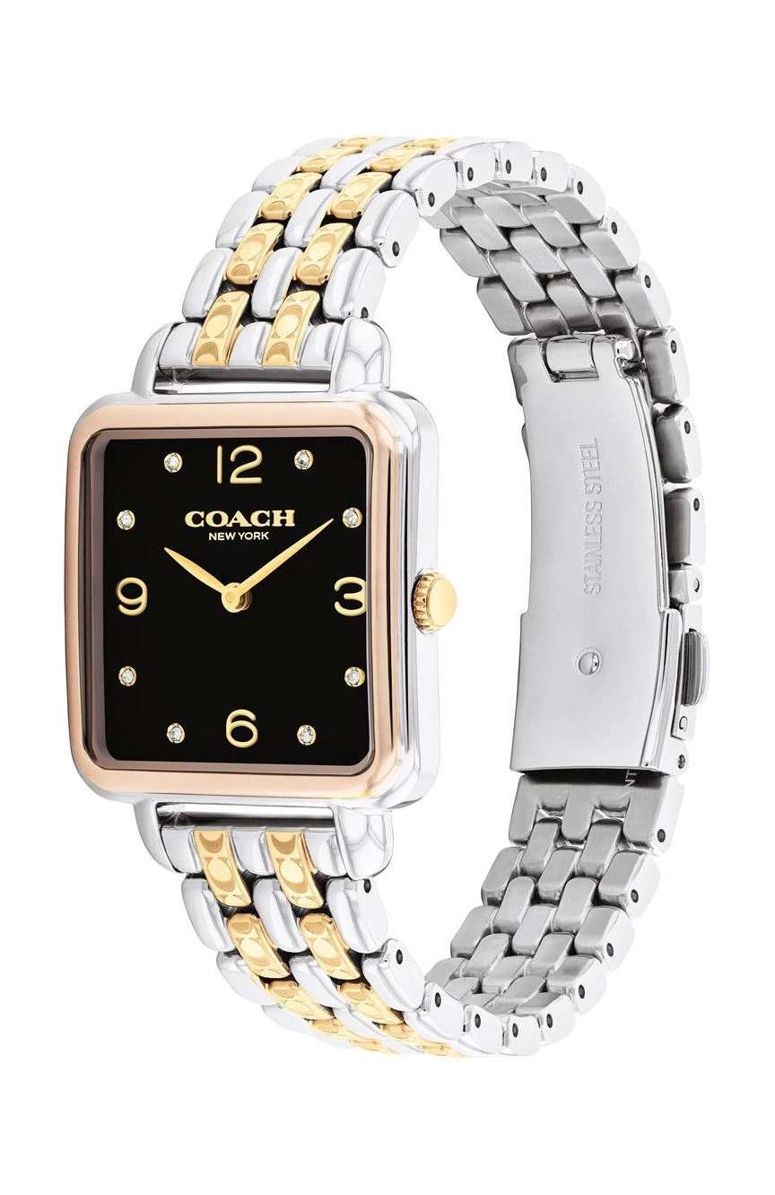 كوتش ساعة كوتش كاس بميناء مربع مقاس 28 مم وسوار ستانلس إستيل للنساء